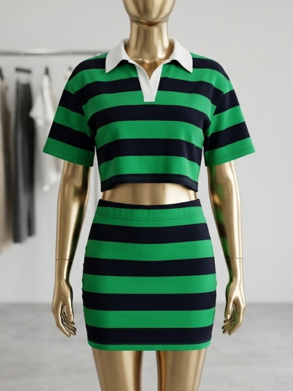Green & Black Striped Mini Skirt - Women's